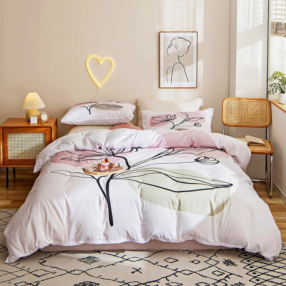 Abstract Sketch Flower Painting Duvet Cover Queen Size